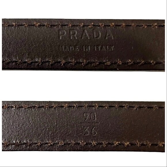 Prada Yellow Slim Leather Belt, Silver tone  buckle,  Size 90/36\